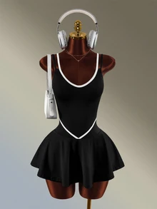 Amplova Women's Colorblock Patchwork Fashion Minimalist Sports Dress Tennis Daily Fashion Workout Gym Going Out Casual Sexy Black Backless Fitness Outdoor - Black and White - View 14