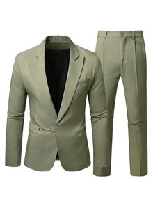 Manfinity Mode Women's Solid Color Long Sleeve Jacket And Pants Casual Commute Suit Set - Army Green - View 3