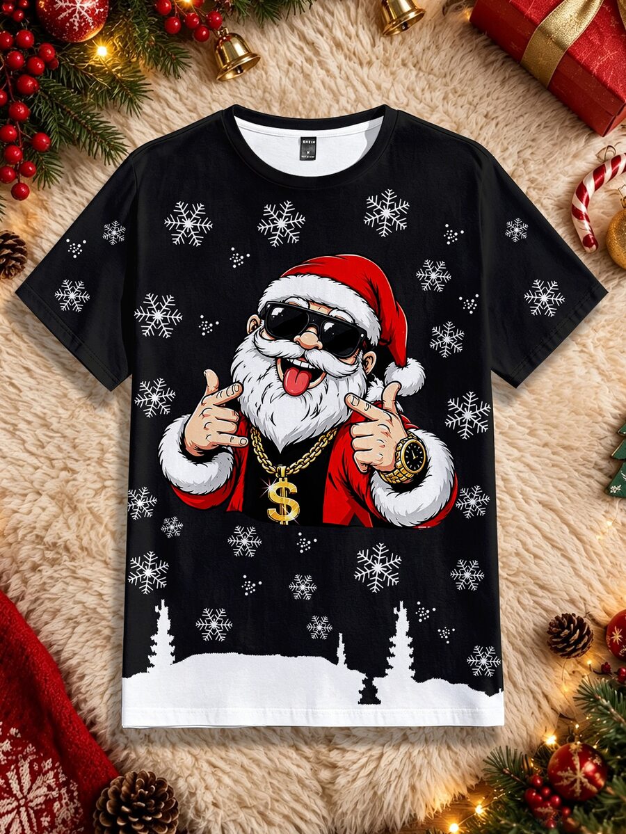 Manfinity Homme Men's Funny Santa Claus T-Shirt - Black - View 1
