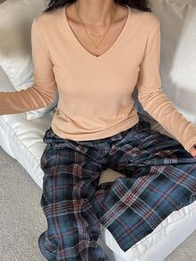 DAZY 春季寬鬆休閒舒適女款居家服兩件套 - 卡其色 - 查看 5