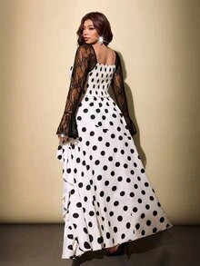 Viva Relle Plus Size Women's Polka Dot Ruffle Hem Party Dress Fall - Black - View 6