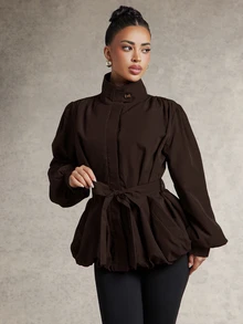 Silquee Women's Fashion Vintage Elegant Button Pocket Long Sleeve High Neck Jacket Office Burgundy Autumn - Coffee Brown - View 7