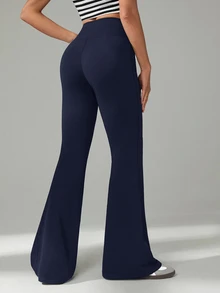 SHEIN Tall 女款簡約休閒高腰喇叭褲 - 藏蓝色 - 查看 2