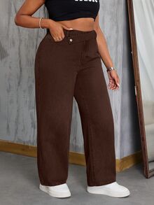 Slaydiva 大尺碼女款牛仔女郎套裝 無彈力休閒時尚個性化長褲 聖帕翠克節 - 咖啡棕 - 查看 3
