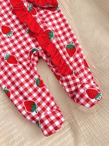 SHEIN Newborn Baby Cute Knitted Casual Cartoon Pattern Romper & Headband Set - Red and White - View 5