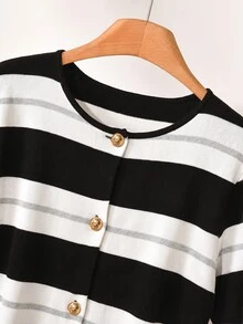 CosyJoli Plus Size Cardigan, Knit Top, Short Sleeve Spring/Summer Casual Elegant Women's Striped Top, Office Wear Air Conditioning Fall/Winter - Multicolor - View 5