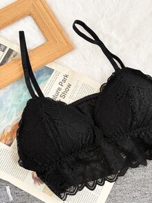 Dazy Plus Plus Size Elegant Lace Wire-Free Bra - Black - View 8