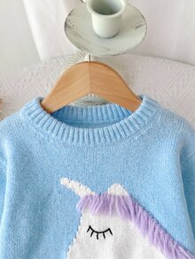 SHEIN Pattern, 3D Design, Cute & Fun, Winter Holiday School Clothes For Girls, Outdoor Party Autumn Pink Embroidered Lightweight Breathable Soft Relaxed Top - Blue - View 6