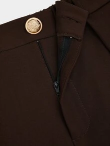 Sweetra CURVE Celana Panjang Wanita Ukuran Plus Warna Cokelat Vintage Berlipit dengan Kaki Lebar, Potongan yang Menjuntai dan Memperindah Bentuk Tubuh - Coffee Brown - View 6