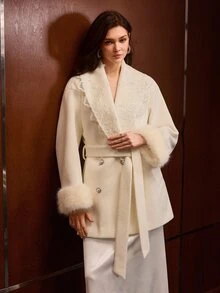 MOTF PREMIUM LACE LONG SLEEVE CROPPED WOOL JACKET - White - View 5