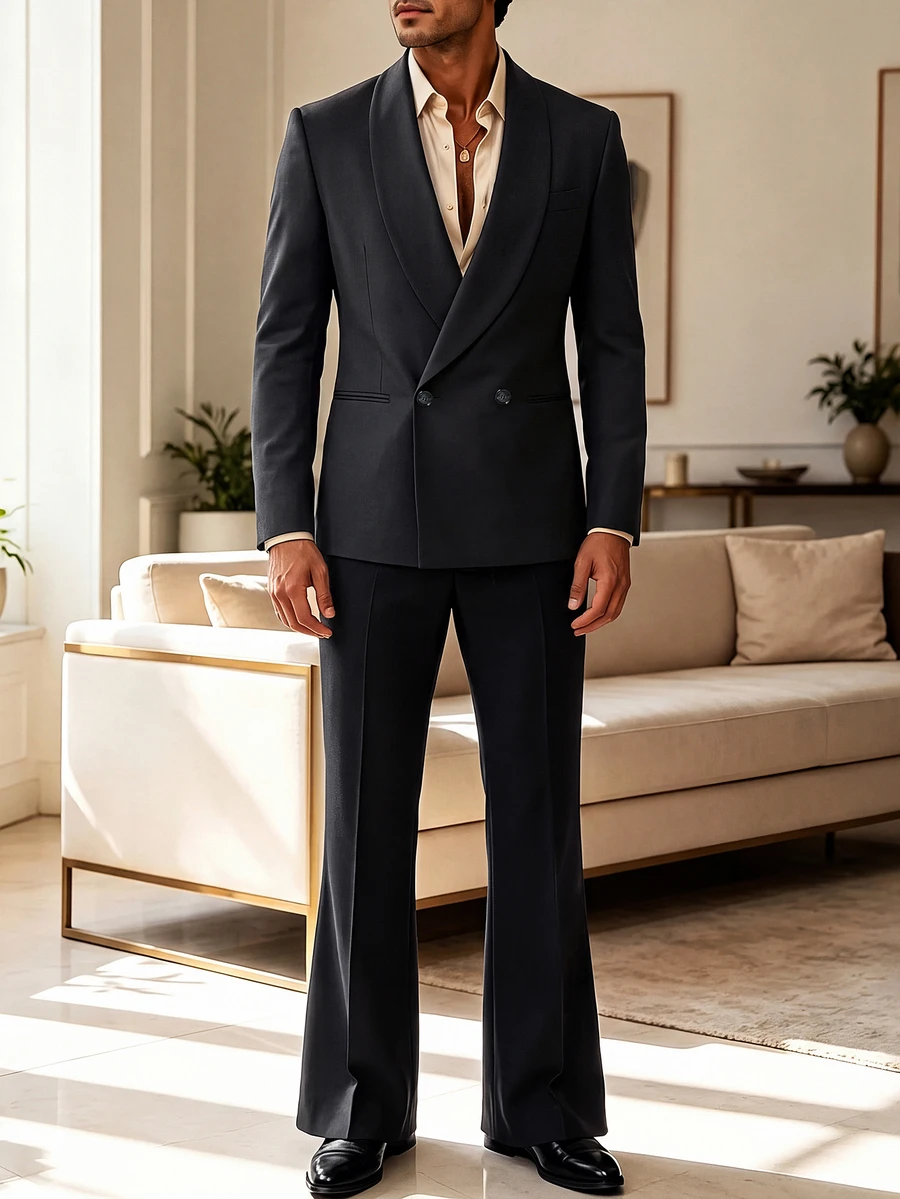 Manfinity AFTRDRK Men's Button Long Sleeve Suit And Pants Set Business - Black - View 1