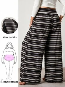 Enliva Plus-Size Women's High-Waisted Stretch Striped Casual Trousers With Pockets Apple,Rounded Body - Multicolor - View 2