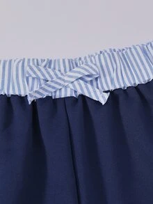 SHEIN Tween女孩2件套V領二合一領口襯衫運動衫寬腿褲秋季校園穿搭校外穿搭海軍藍運動風80年代 - 藏蓝色 - 查看 6