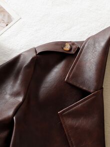 Tween Girl Solid Color Fashion Versatile Daily Casual Long Sleeve Jacket - Brown - View 4