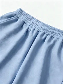 SuriyaCove 女款寬鬆寬腿純色休閒百搭運動長褲 - 藍色 - 查看 6
