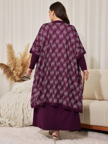 Lacomfia طقم نسائي من قطعتين كارديجان بأكمام طويلة وياقة دائرية بنقشة زهور، كاجوال بسيط وعملي للاستخدام اليومي، خريف/شتاء، لون برغندي، مقاسات كبيرة - عنابي اللون - مشاهدة 2