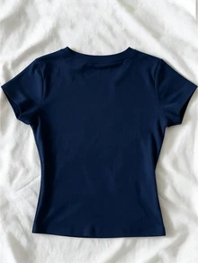 青少年女孩夏季2件套圖案T恤，Y2K字母與扶桑花印花圓領T恤，時尚修身休閒上衣，適合海灘度假與日常穿著 - 彩色 - 查看 6