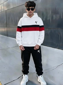 SHEIN Teen Boy Character Print Long Sleeve Casual Hoodie And Sweatpants Set - Multicolor - View 7