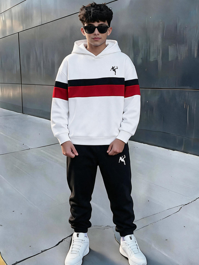 SHEIN Teen Boy Character Print Long Sleeve Casual Hoodie And Sweatpants Set