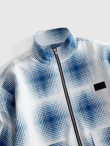ROMWE MEN Men's Abstract Polka Dot Streetwear Jacket - Blue and White - View 3