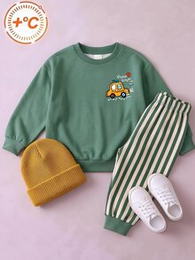 Street Style Boys 2 Pieces Set, Cartoon Car Pattern Crew Neck Sweatshirt With Digital Print Sweatpants, Autumn/Winter Casual Kids Outfit - Multicolor - View 2
