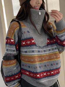 DAZY Women's All-Over Print Casual Versatile Daily Wear Long Sleeve Sweater Fall - Multicolor - View 1