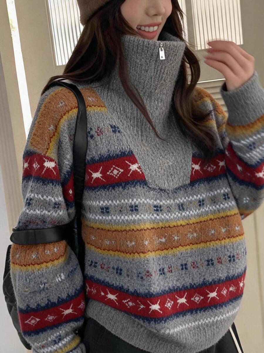 DAZY Women's All-Over Print Casual Versatile Daily Wear Long Sleeve Sweater Fall - Multicolor - View 1