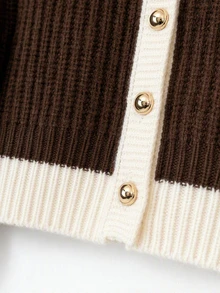 GlowEve CURVE 1pc Women's Plus Size V-Neck Long Sleeve Metal Round Button Casual Colorblock Knit Cardigan, Suitable For Daily Commute, Spring And Autumn - Multicolor - View 5