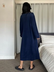 DAZY Autumn/Winter Brushed Fabric Letter Print Loose Fit Women's Loungewear Dress - Navy Blue - View 2