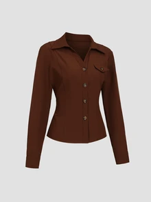 Sweetra Women's Solid Color Casual Versatile Daily Wear Shirt - Burgundy - View 1