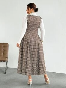 Firerie Plus Size Korean Style Plaid Pleated Vacation Dress Streetwear - Multicolor - View 7