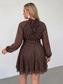 Auralis Brown Polka-Dot Double-Layer Mesh Mini Dress Featuring A Halter Neck, Tie-Back Detail, Fitted Waist, And Flared Skirt-Perfect For Dates, Parties, - Brown - View 3