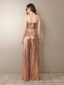 MOTF PREMIUM WOMEN'S FASHION SEQUIN PARTY TUBE TOP & PANTS SET - Champagne - View 3