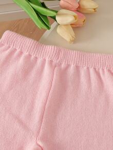 New Fashion Versatile Cute Girls Heart Bow Knitted Sweater Set - Pink - View 7