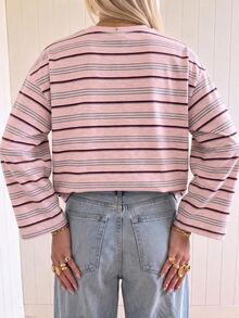 SHEIN EZwear 海外長袖粉色條紋襯衫，秋季上衣，適合日常通勤、聚會、秋冬/夏季、聖誕節、新年、感恩節、派對、婚禮、海灘、畢業典禮、優雅、外出、約會、通勤、情人節、優雅、度假、Y2K、畢業典禮等場合 - 彩色 - 查看 2