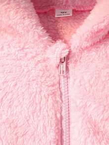 SHEIN Elladie kids 1件女款甜美風休閒Y2K可愛外套，校園休閒穿搭，秋冬3D貓咪刺繡連帽寬鬆抓絨夾克，學校健身房穿著，粉色 - 粉色 - 查看 7