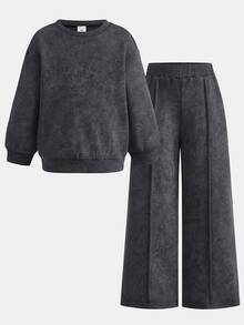 女童加厚秋冬新款運動衫套裝，多色可選，休閒百搭街頭風，開學季與萬聖節適用 - 灰色 - 查看 11