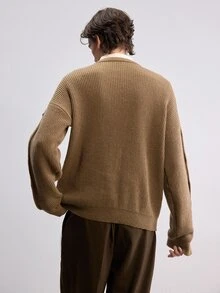 RONVEXI Men's Vintage Ribbed Button Long Sleeve Sweater For Daily Wear - Brown - View 3