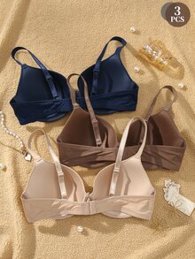 EmpressEnvy 3pcs Plus Size Comfortable Seamless Smooth Push-Up Underwire Bra Set For Daily Casual Wear - Multicolor - View 2