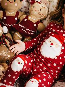 女嬰聖誕老人波點印花長袖上衣與長褲居家服套裝，節日家庭派對 - 彩色 - 查看 5