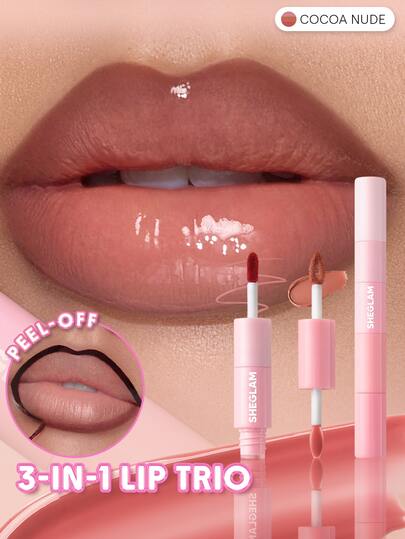 SHEGLAM Vibe Shift Lippen-Trio-Cocoa Nude Liner & Gloss Combo Peel-off Lippenfarbe  Marken-Schönheit Kosmetik Make-up für Frauen und Mädchen