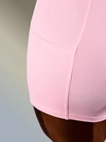 Amplova Women's Exposed Seam Design Patchwork Contrast Color Sporty Pleated Cami Dress Pink And Yellow Tennis Daily Fashion Workout Gym Going Out Casual - Pink - View 8