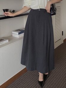 DAZY Women's Solid Color Casual Elegant Versatile Daily Skirt Work Business Dark Grey Fall - Grey - View 2