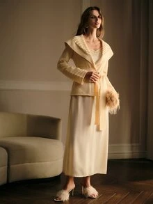 MOTF PREMIUM AUTUMN/WINTER WOMEN'S WHITE CARDIGAN, ELEGANT AND SOPHISTICATED - Apricot - View 6