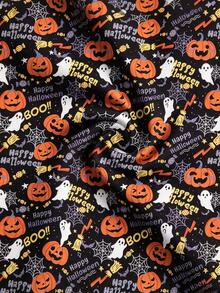 PopScrub Fun Halloween Pumpkin Letter Spider Web Ghost Candy Holiday Women's Scrub Uniform Top - Multicolor - View 5