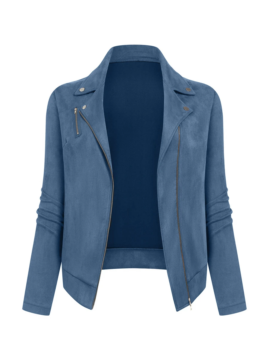 GlowEve CURVE Women's Plus Size Suede Lapel Zipper Front Casual Motorcycle Jacket Fall - Dusty Blue - View 1
