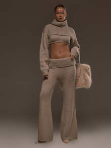 MUSERA Brown Knit Turtleneck Jumper Sweater Fall Autumn Winter Cool Style Outfits - Khaki - View 2