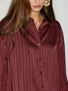 MOTF PREMIUM FRENCH STRIPED DROP SHOULDER LOOSE SHIRT - Burgundy - View 2
