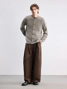 RONVEXI 男士圓領長袖單排扣開襟衫，學院風休閒秋季上衣，適合日常穿著、休閒、度假，男女皆可穿的毛衣 - 彩色 - 查看 5