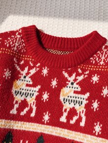Young Boy Cartoon Deer Pattern Knit Soft Crew Neck Long Sleeve Pullover Sweater - Multicolor - View 6